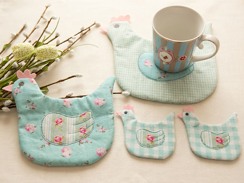 Preview: Henne Hedwig Untersetzer - ITH-Stickdatei